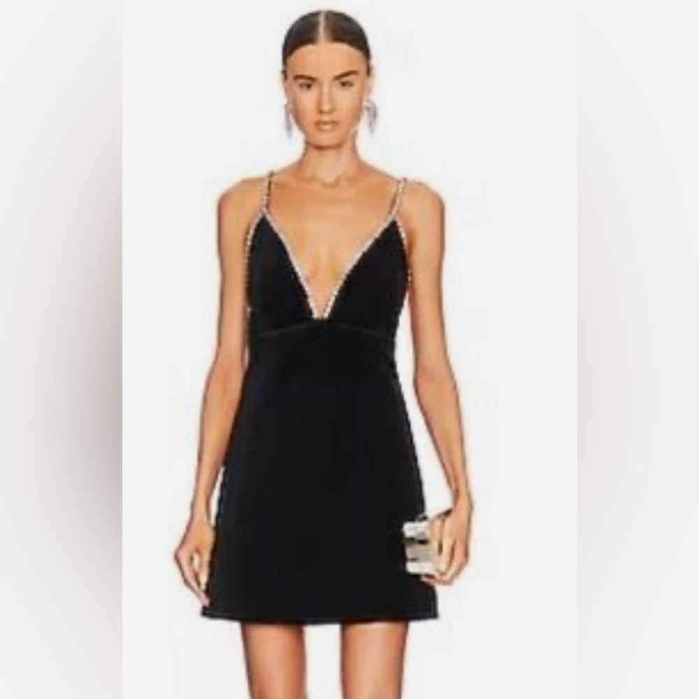 Revolve‎ x House Of Harlow 1960 Mini Dress Satin Black Rhinestone Straps Sz 4